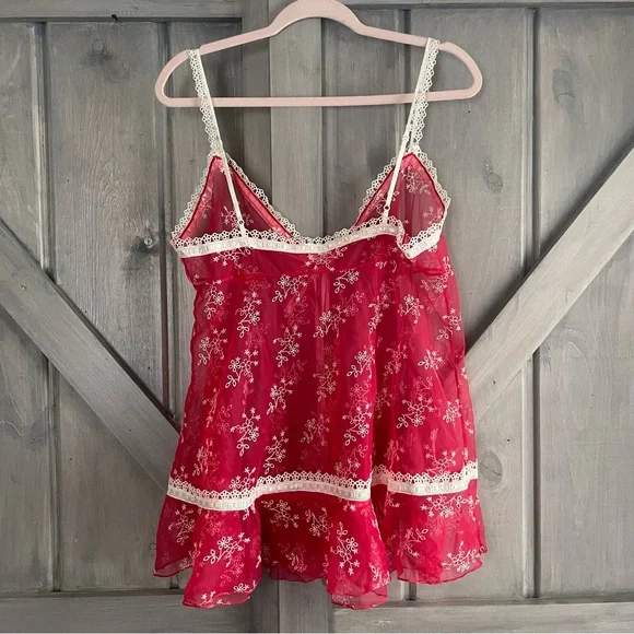 Victoria’s Secret Y2K Red‎ Sheer Embroidered Babydoll Tunic Cami L Valentines - Picture 4 of 10
